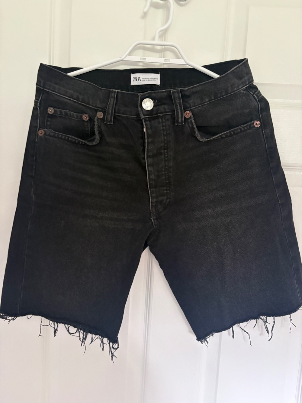 Zara Black Denim Shorts with Branded Button